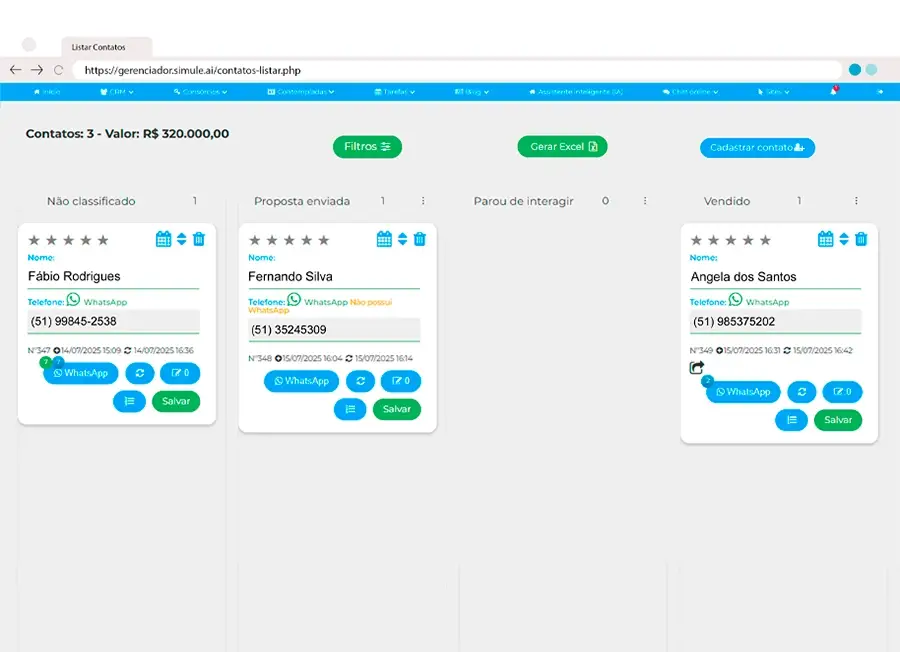 CRM para o vendedor gerenciar os leads de cons&oacute;rcio