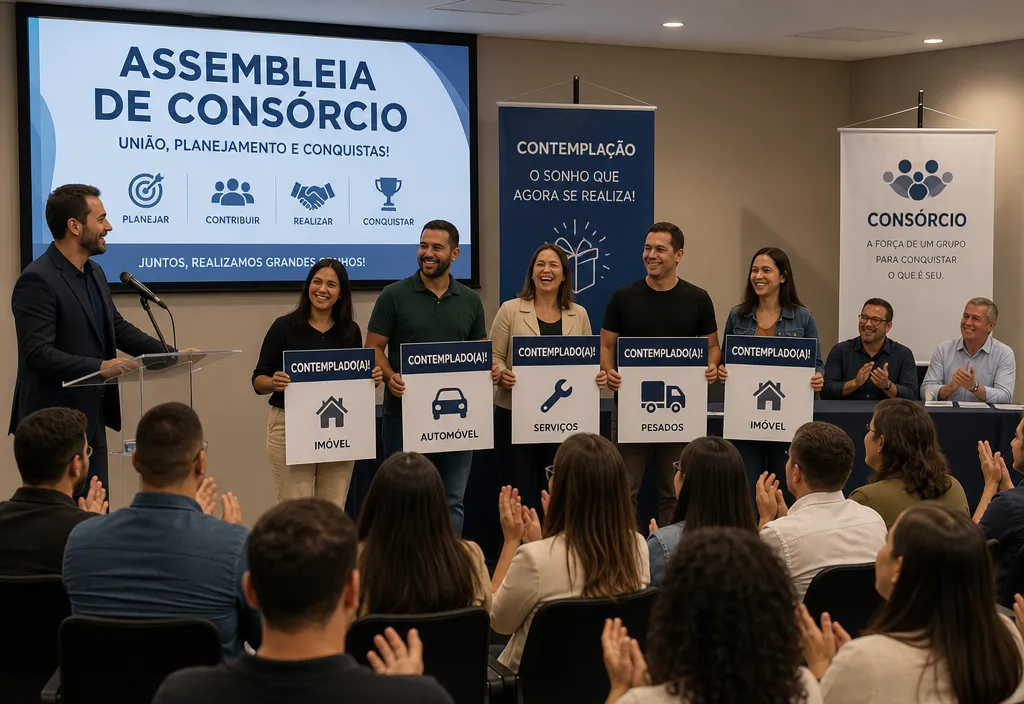 Assembleia de consórcio com participantes sendo contemplados