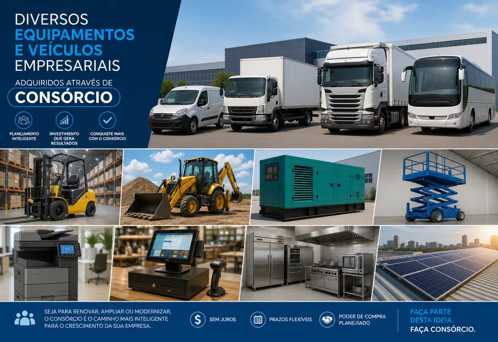Diversos equipamentos e ve&iacute;culos empresariais adquiridos atrav&eacute;s de cons&oacute;rcio