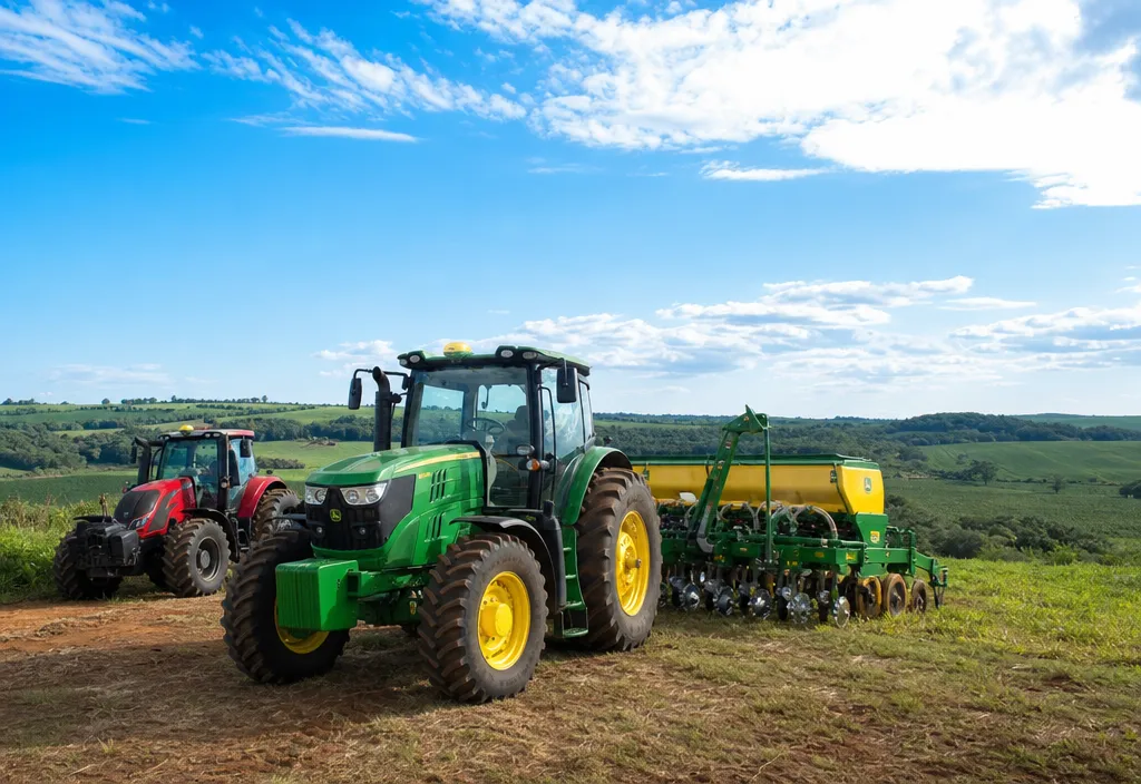 Máquinas agrícolas modernas em propriedade rural